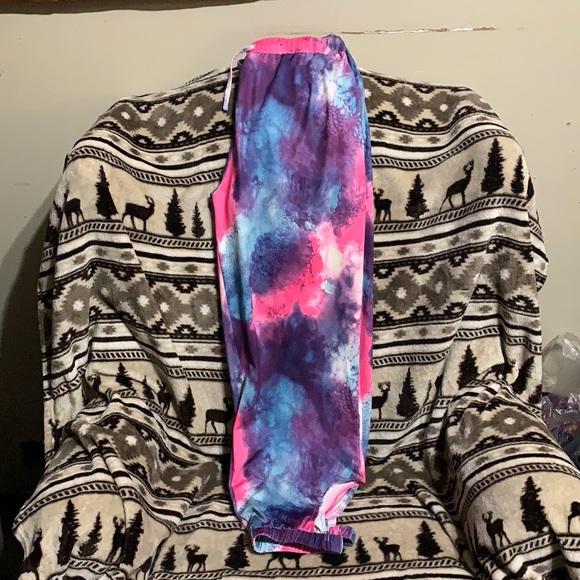 Shein Tie Dye Drawstring Waist Cut Out Sports Pants - Picture 3 of 7